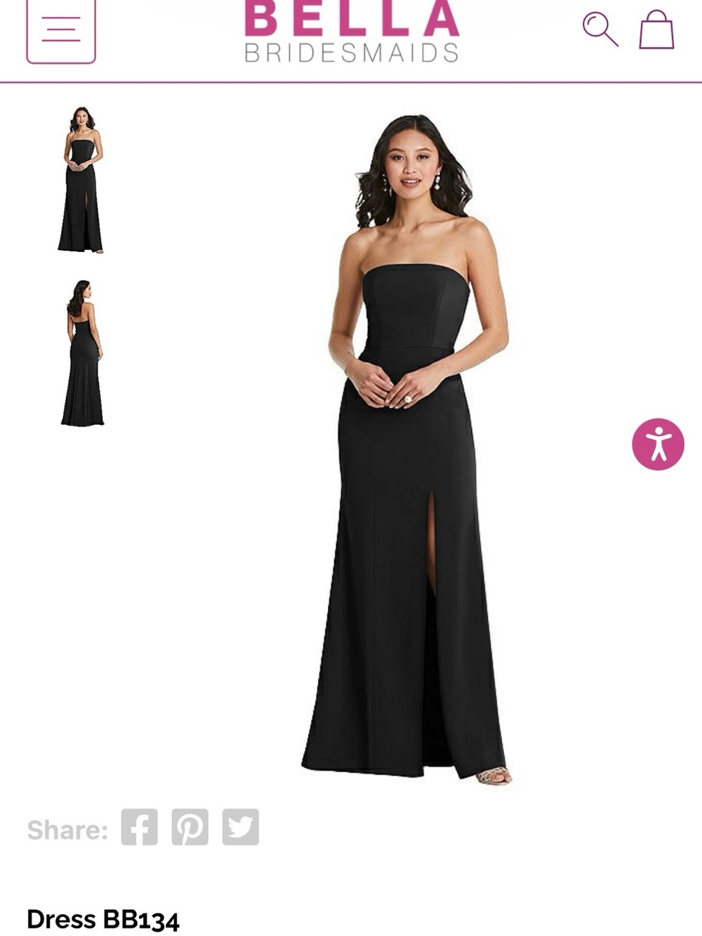 Bella Bridal Strapless Black Dress - Size 6